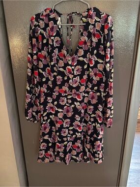 Maurices Black Floral V-Neck Long Sleeve Mini Dress